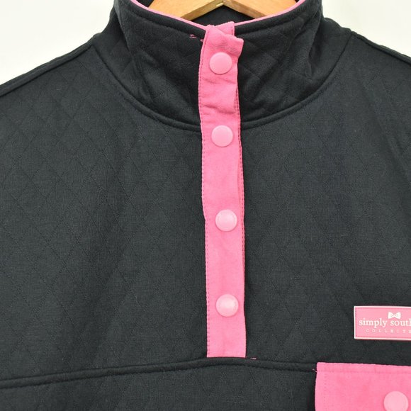 Simply Southern Black Pink Quilted 1/4 Snap Pullover Size M Sweatshirt Jacket - Picture 3 of 13